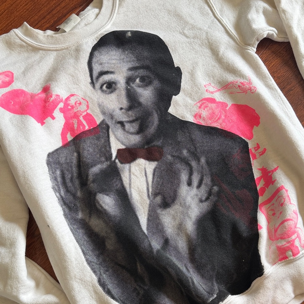 White Pee-Wee Crewneck Sweater with Pink Accents - Picture 2 of 6